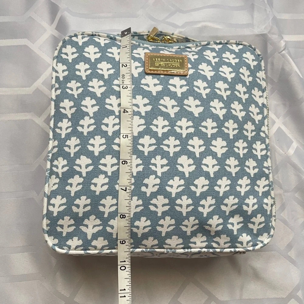 Aerin Estée Lauder Blue White Block Print Cosmetic Travel Bag NWOT